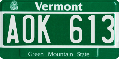 VT license plate AOK613