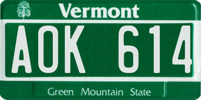 VT license plate AOK614