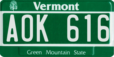 VT license plate AOK616