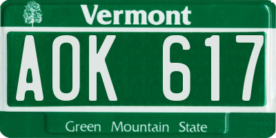 VT license plate AOK617