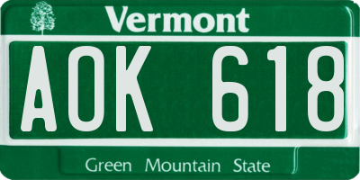 VT license plate AOK618
