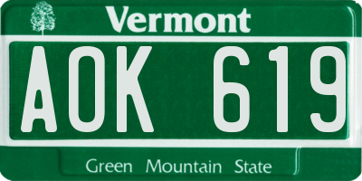 VT license plate AOK619