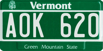 VT license plate AOK620
