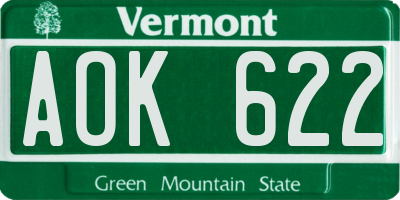 VT license plate AOK622