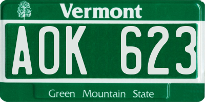 VT license plate AOK623