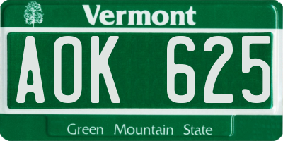 VT license plate AOK625