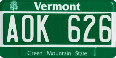 VT license plate AOK626