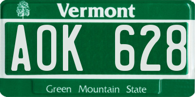 VT license plate AOK628