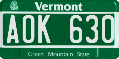 VT license plate AOK630