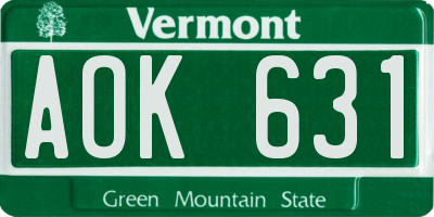 VT license plate AOK631