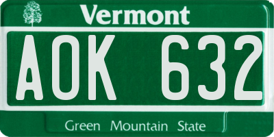 VT license plate AOK632