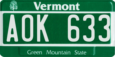 VT license plate AOK633