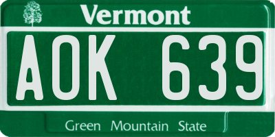 VT license plate AOK639