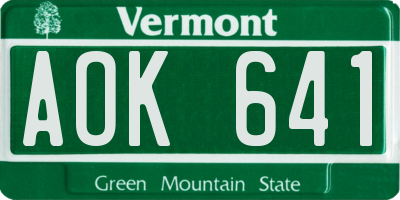 VT license plate AOK641