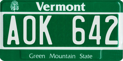 VT license plate AOK642