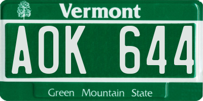 VT license plate AOK644