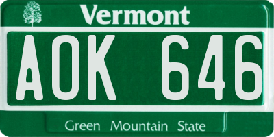 VT license plate AOK646