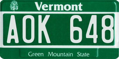 VT license plate AOK648