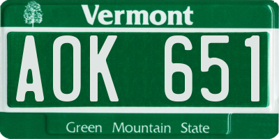 VT license plate AOK651
