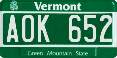 VT license plate AOK652