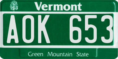 VT license plate AOK653