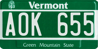 VT license plate AOK655