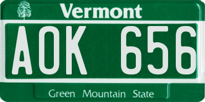 VT license plate AOK656