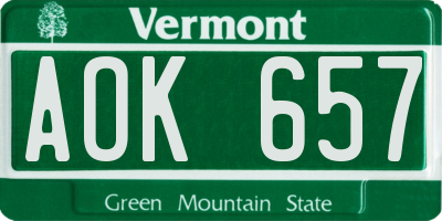 VT license plate AOK657
