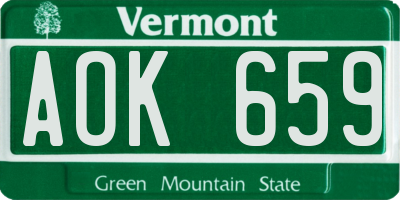 VT license plate AOK659