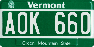 VT license plate AOK660