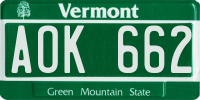 VT license plate AOK662