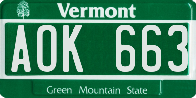 VT license plate AOK663