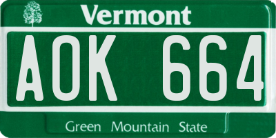 VT license plate AOK664