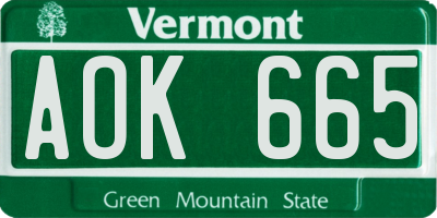 VT license plate AOK665