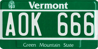 VT license plate AOK666