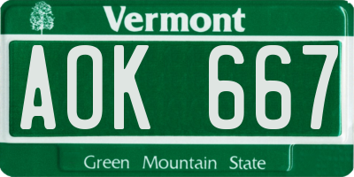 VT license plate AOK667