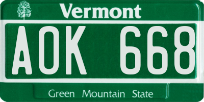 VT license plate AOK668