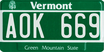 VT license plate AOK669