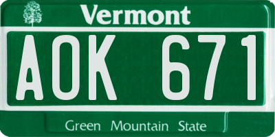VT license plate AOK671