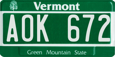 VT license plate AOK672