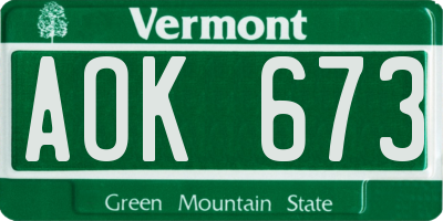 VT license plate AOK673