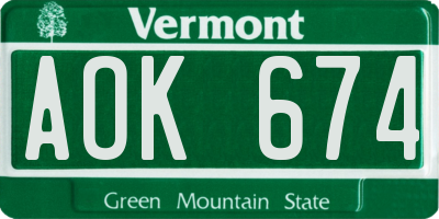 VT license plate AOK674