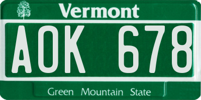 VT license plate AOK678