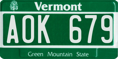 VT license plate AOK679