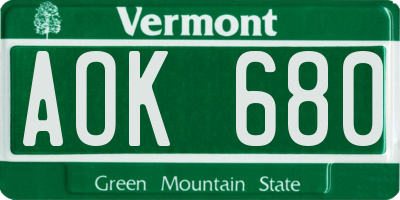 VT license plate AOK680