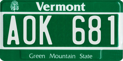 VT license plate AOK681