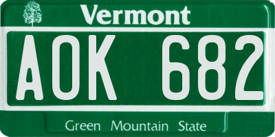 VT license plate AOK682