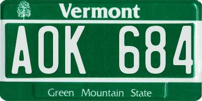 VT license plate AOK684