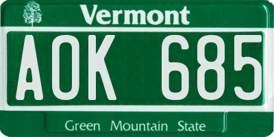 VT license plate AOK685