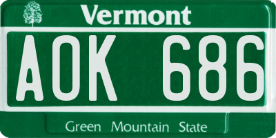 VT license plate AOK686